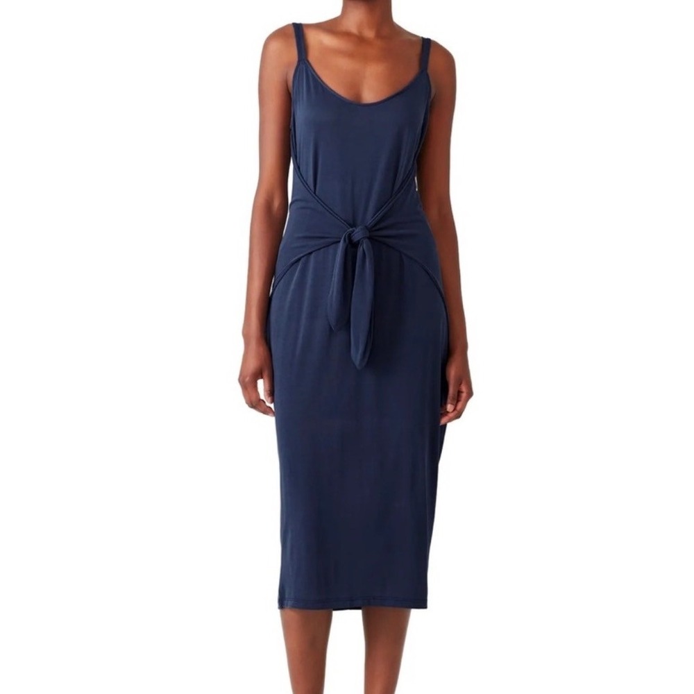 Slate & Willow Navy Blue Knot Front Midi Dress Small Sleeveless Modal Blend